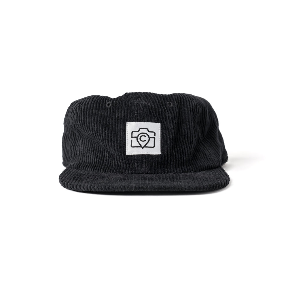 Cap - Black Corduroy 5-Panel Hat with White Patch